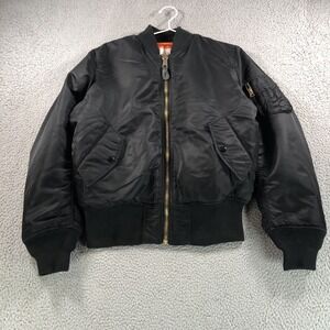 Alpha Industries Jacket Adult Small Black  MA-1 Flight Reversible Flag Bomber